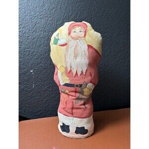 Vintage Fabric Santa Claus Figurine Christmas Decor Stuffed Folk Art 13" x 4"